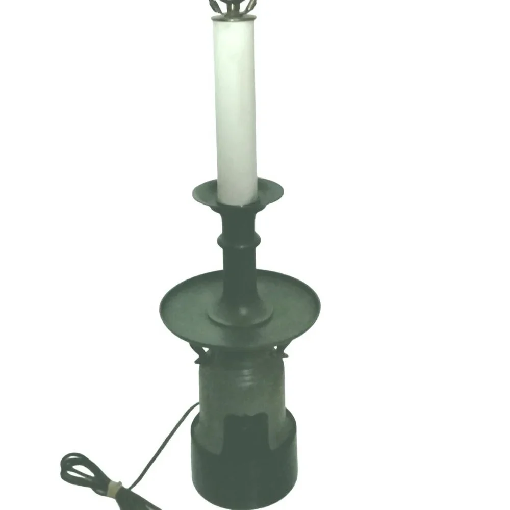 Colonial Style Candlestick Table Lamp Milk Can Green